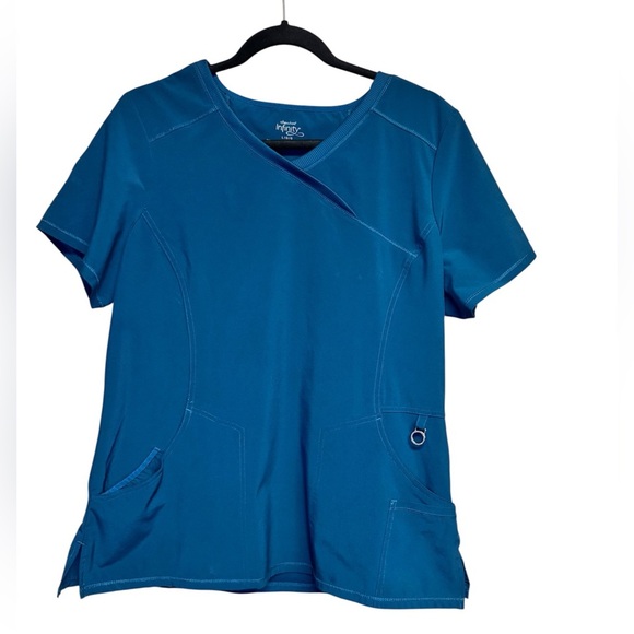 Cherokee Infinity Caribbean Blue Short Sleeve Women's Scrub Top - Picture 4 of 6
